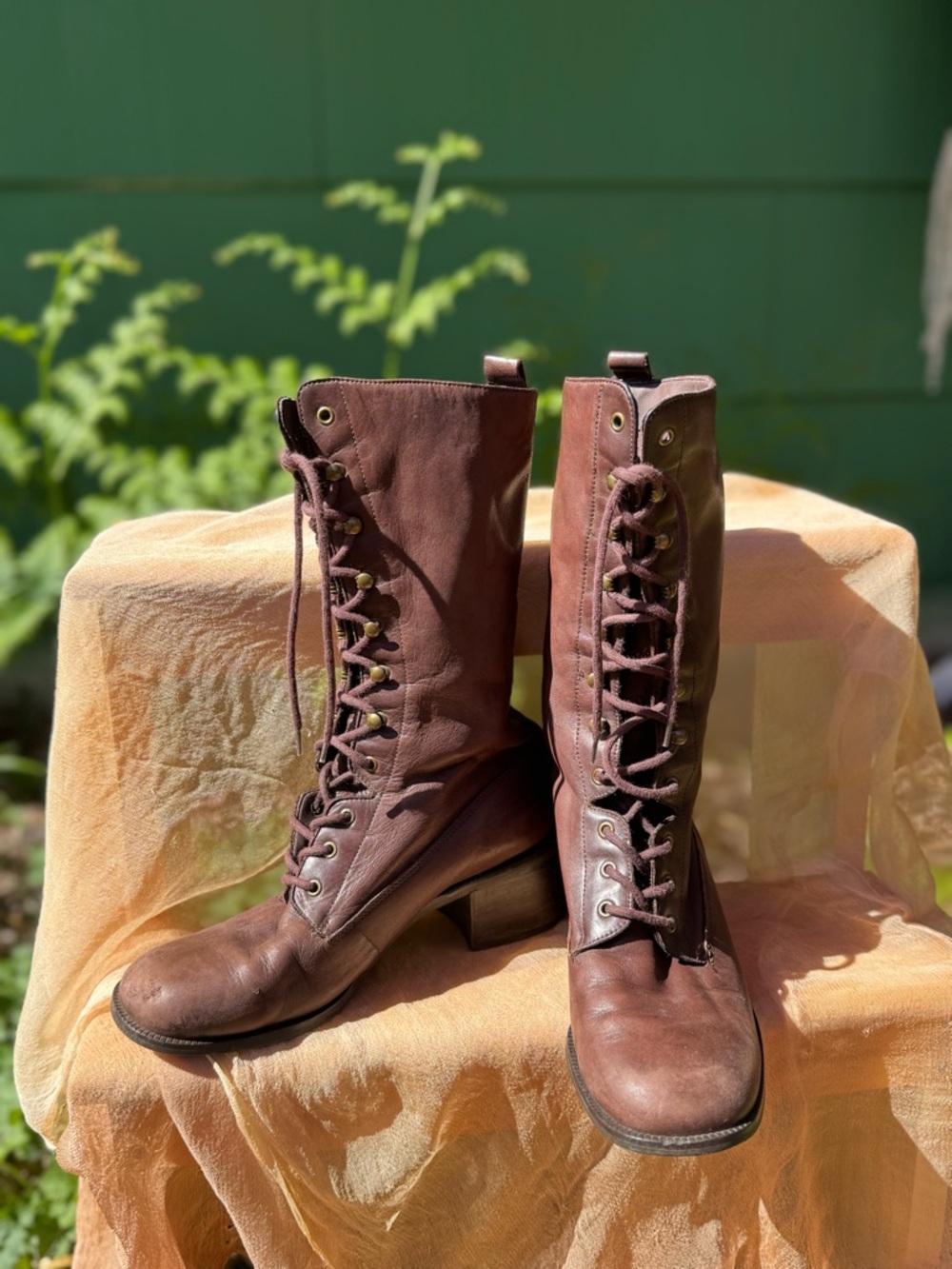 Nine West Brown Leather Lace Up Heeled Boots - Picture 3 of 16